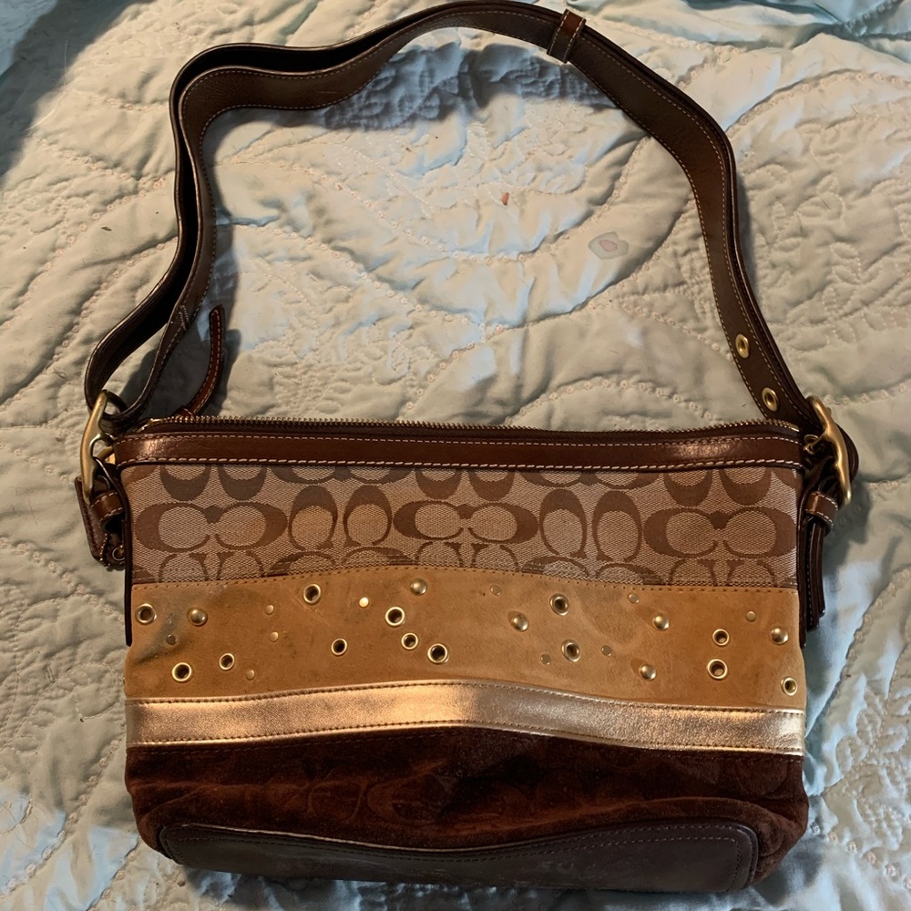 Coach Shoulder Bag- Patchwork Suede, Leather